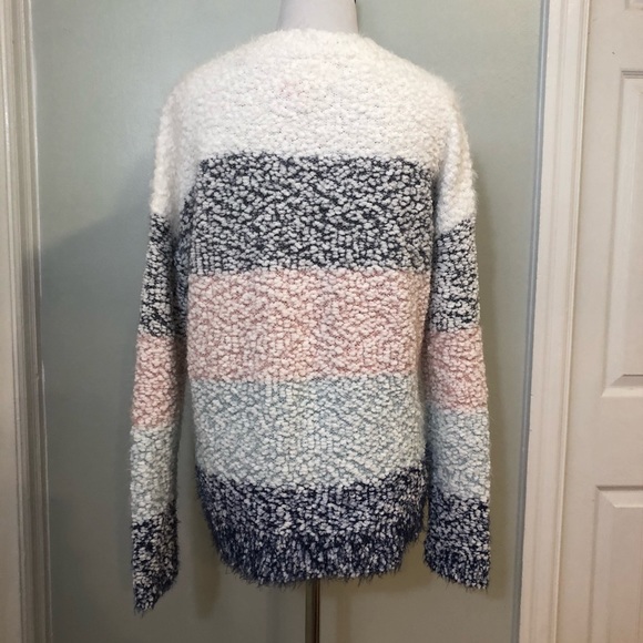 Cupio Oversized Fuzzy Striped Pullover Sweater - Picture 3 of 8